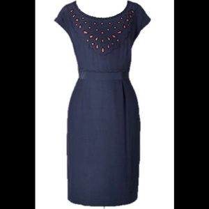 Boden Navy blue dress with pink laser print front